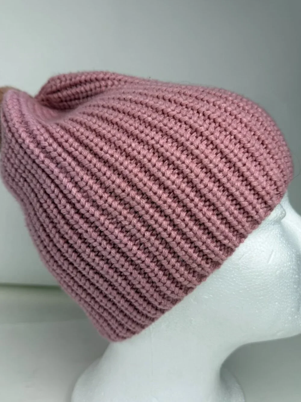 Beautees Knitworks Pink Ribbed Knit Beanie Hat Faux Fur Pom Pom Youth Girls OS
